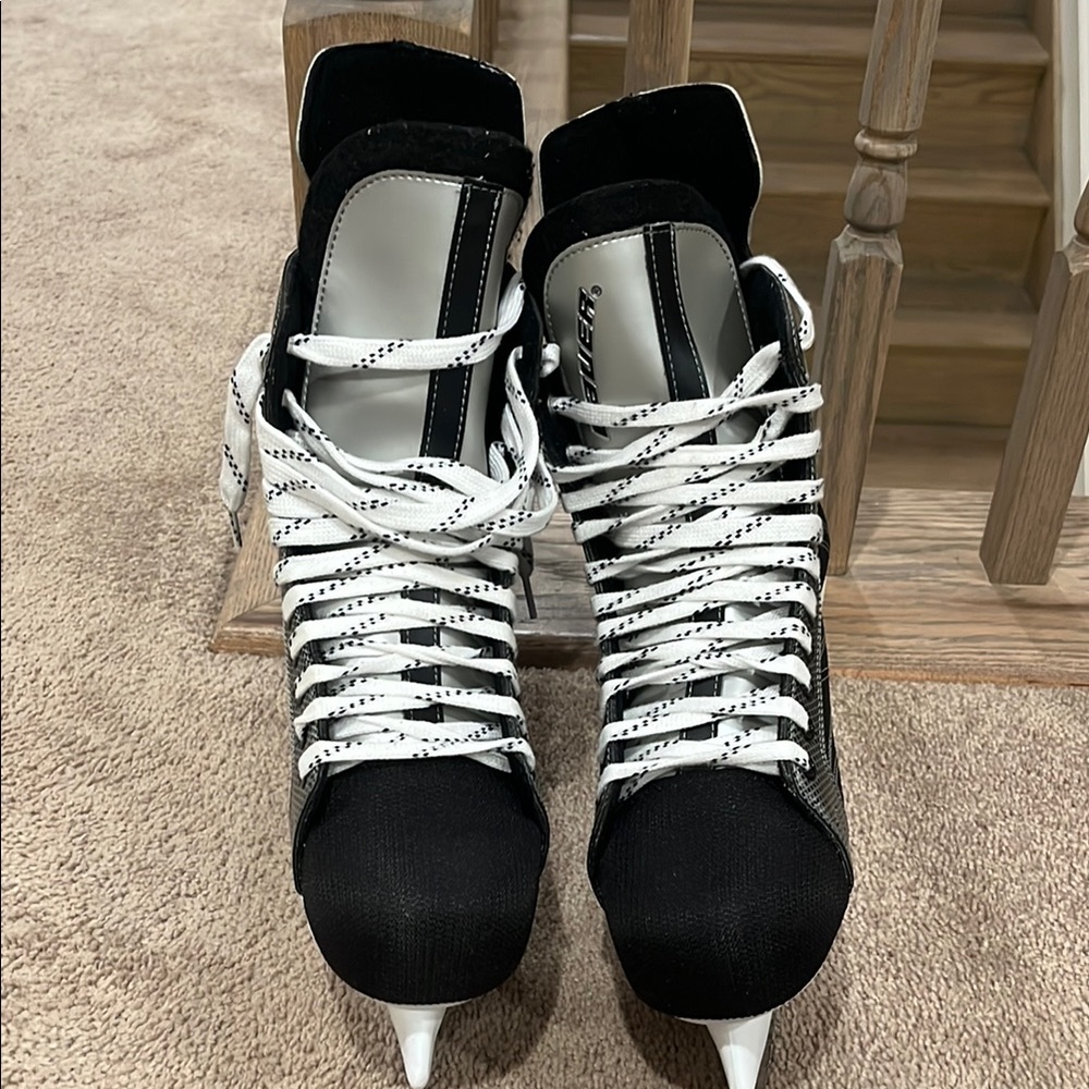 Bauer Black and White Ice Hockey Skates with Steel Blades